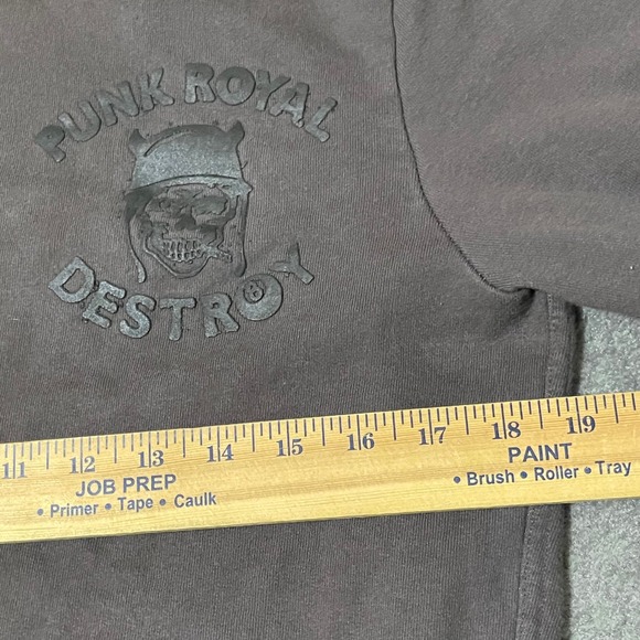 Punk Royal  Destroy Sweatshirt Men Small Brown Skull Helmet Puff Print Logo Goth - Picture 5 of 13